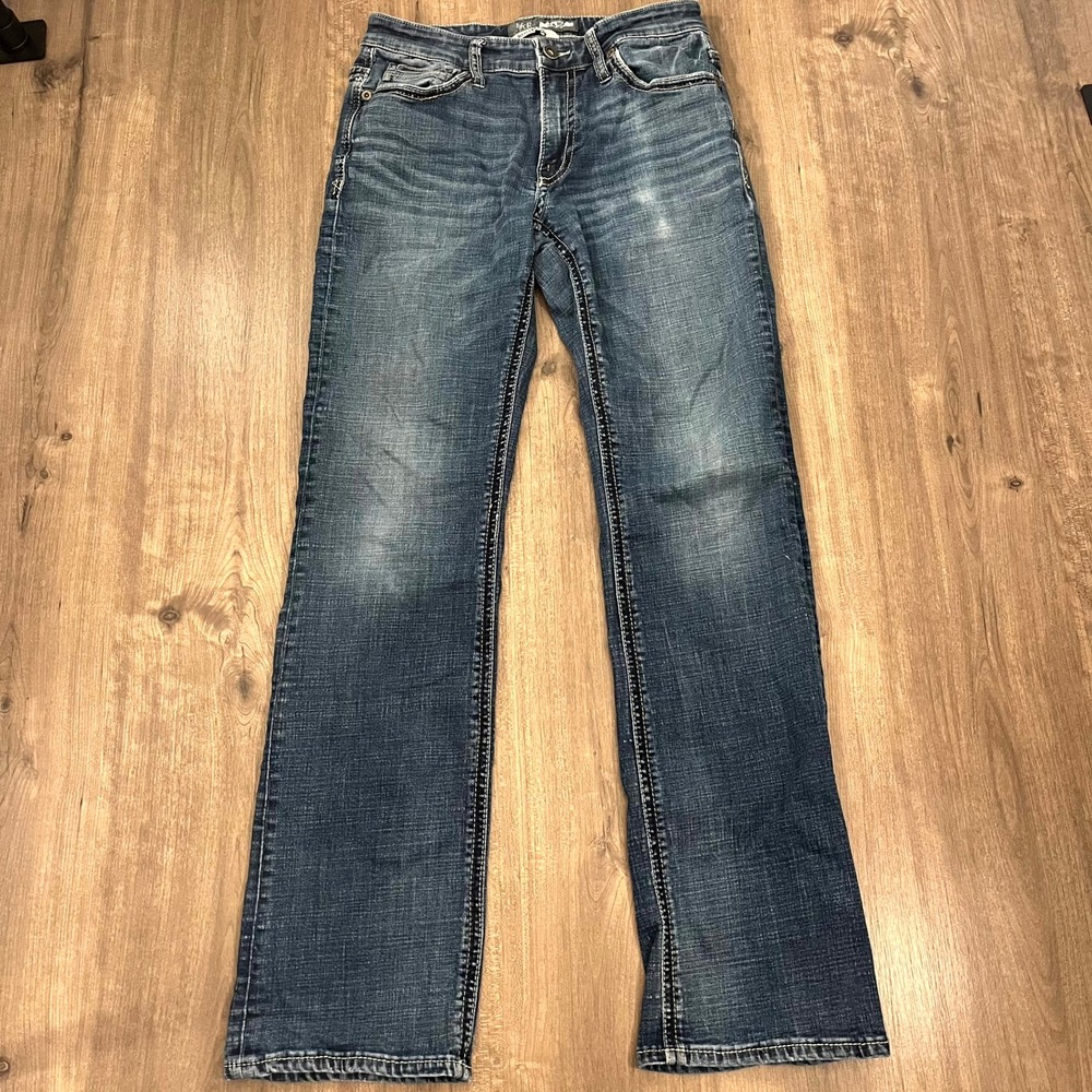 BKE Jeans Jake Bootleg Blue Heavy Stitch Denim Mens 30L Long